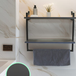 60x20 cm Banyo Rafı Duvara Monte Havluluk 2 Katlı Dekoratif Düzenleyici Organizer Siyah Metal