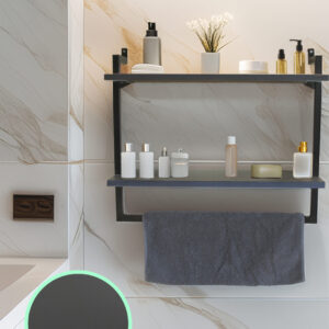 60x20 cm Banyo Rafı Duvara Monte Havluluk 2 Katlı Dekoratif Düzenleyici Organizer Siyah Metal