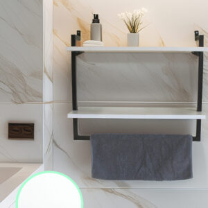 60x20 cm Banyo Rafı Duvara Monte Havluluk 2 Katlı Dekoratif Düzenleyici Organizer Siyah Metal