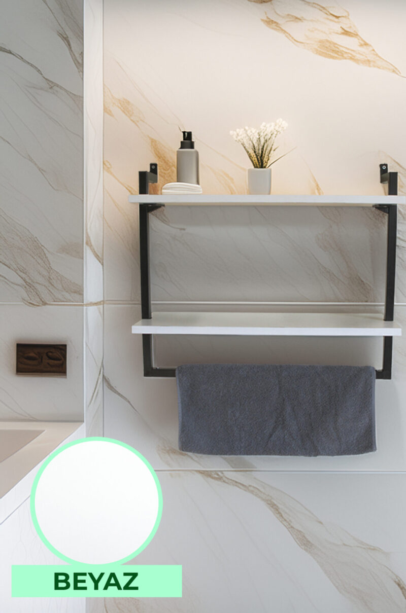 60x20 cm Banyo Rafı Duvara Monte Havluluk 2 Katlı Dekoratif Düzenleyici Organizer Siyah Metal