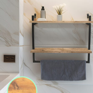 60x20 cm Banyo Rafı Duvara Monte Havluluk 2 Katlı Dekoratif Düzenleyici Organizer Siyah Metal