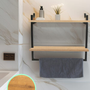 60x20 cm Banyo Rafı Duvara Monte Havluluk 2 Katlı Dekoratif Düzenleyici Organizer Siyah Metal