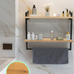 60x20 cm Banyo Rafı Duvara Monte Havluluk 2 Katlı Dekoratif Düzenleyici Organizer Siyah Metal