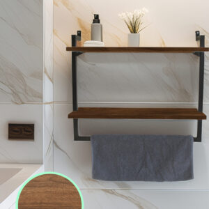 60x20 cm Banyo Rafı Duvara Monte Havluluk 2 Katlı Dekoratif Düzenleyici Organizer Siyah Metal