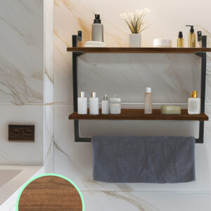 60x20 cm Banyo Rafı Duvara Monte Havluluk 2 Katlı Dekoratif Düzenleyici Organizer Siyah Metal