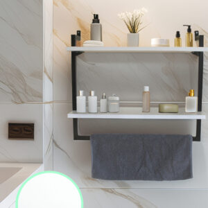 60x20 cm Banyo Rafı Duvara Monte Havluluk 2 Katlı Dekoratif Düzenleyici Organizer Siyah Metal