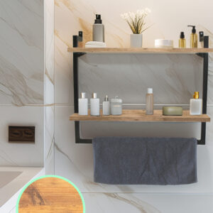 60x20 cm Banyo Rafı Duvara Monte Havluluk 2 Katlı Dekoratif Düzenleyici Organizer Siyah Metal