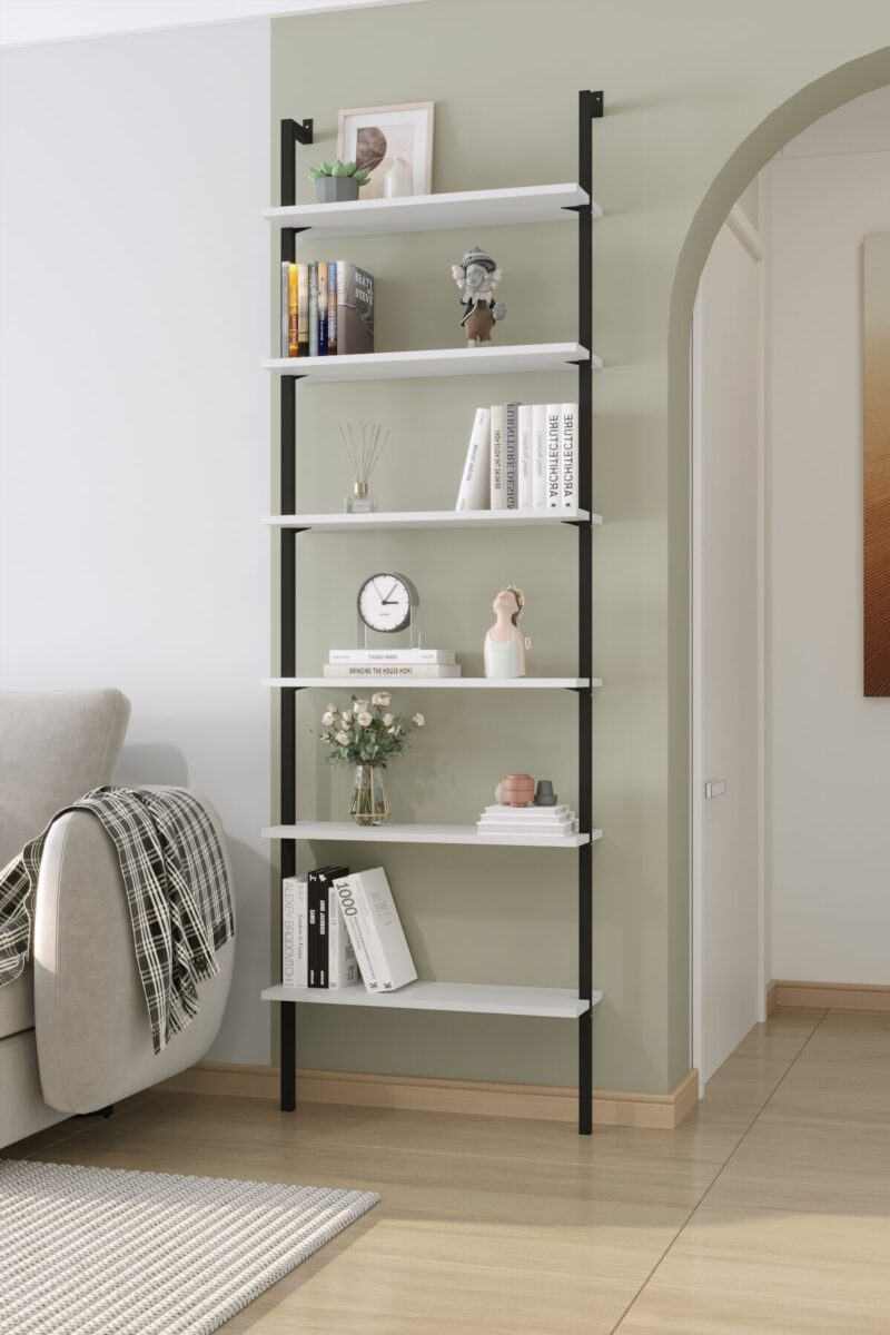 60x20 cm, Siyah Metal, 6 Raflı Duvar Rafı | Kitaplık & Mutfak, Banyo Organizer